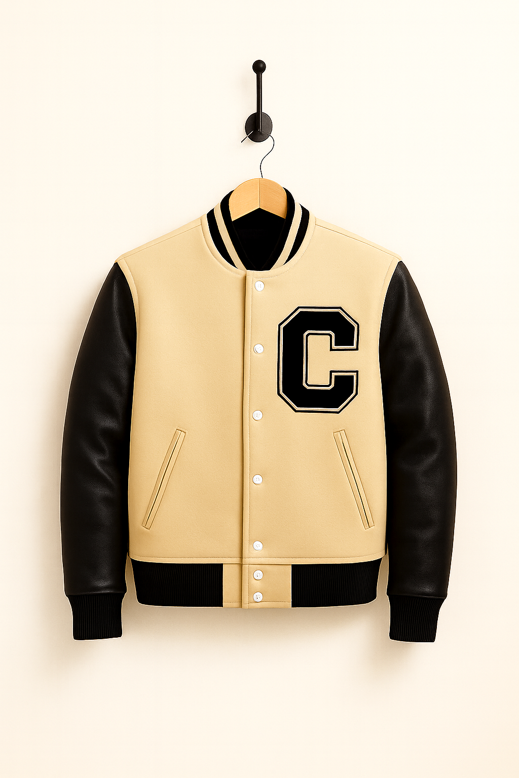 Captain Solid Baseball Jacket, Leather, Off-white,