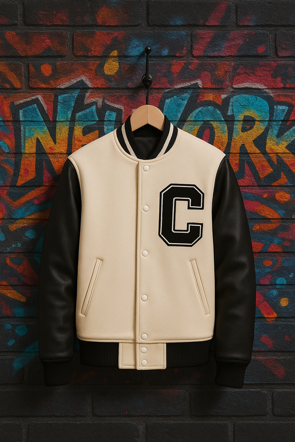Captain Solid Baseball Jacket, Leather, Off-white,