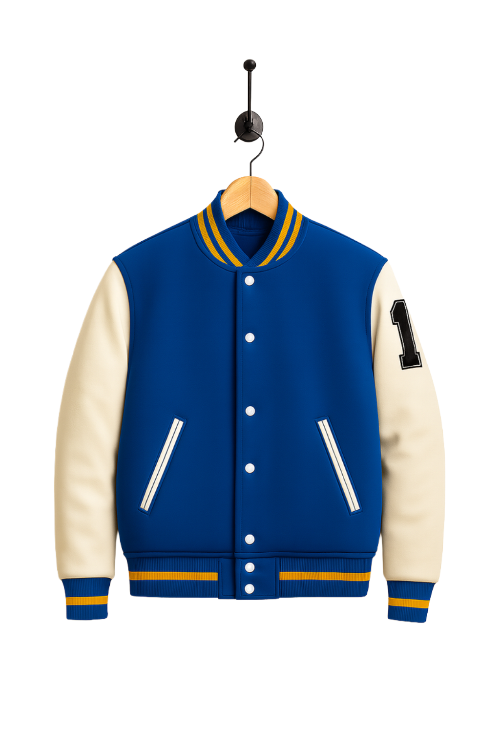 Leather Baseball Jacket, Royal/White