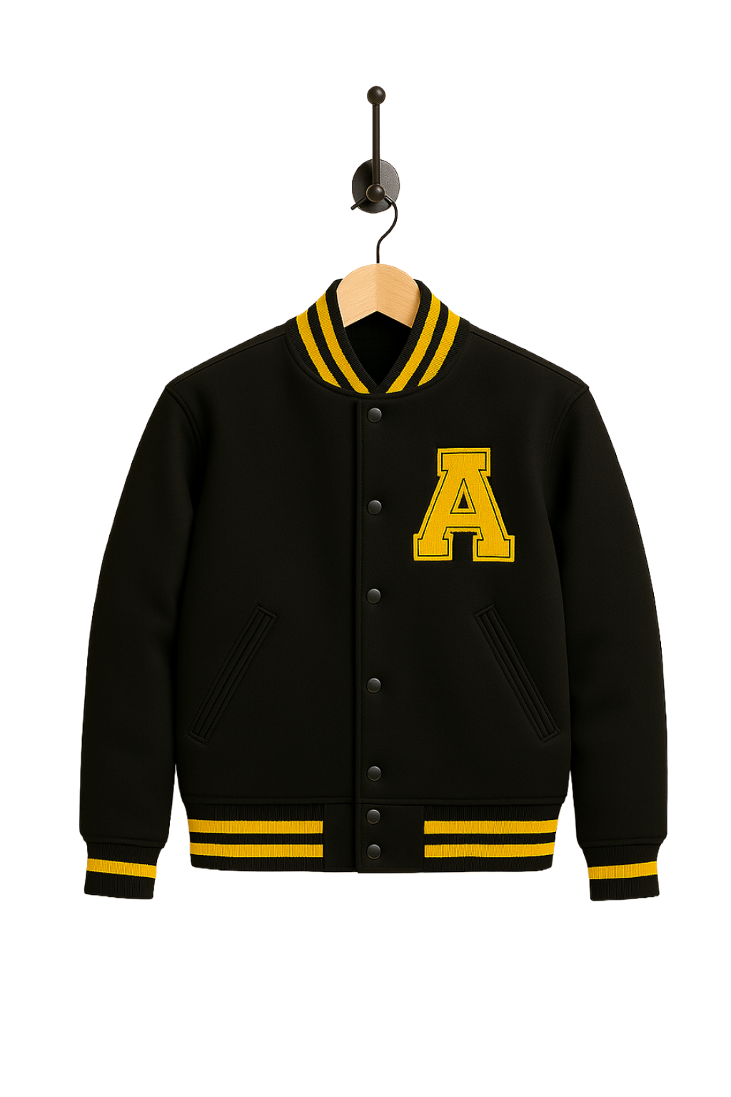 Baseball jacket Gnaget, leather, black & yellow.