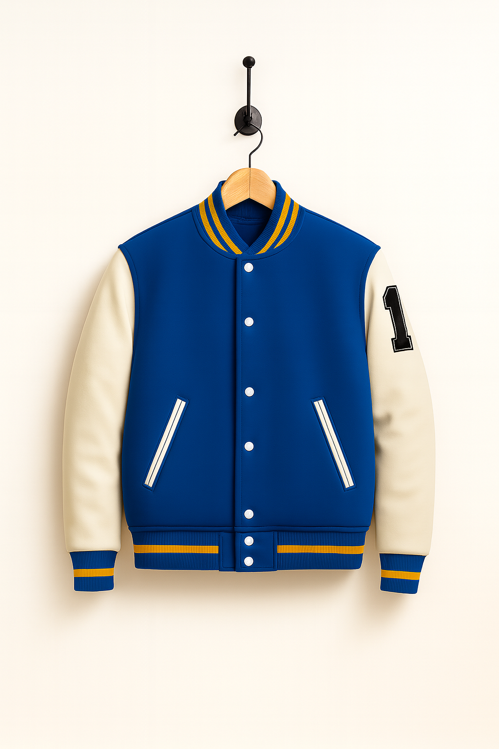 Leather Baseball Jacket, Royal/White