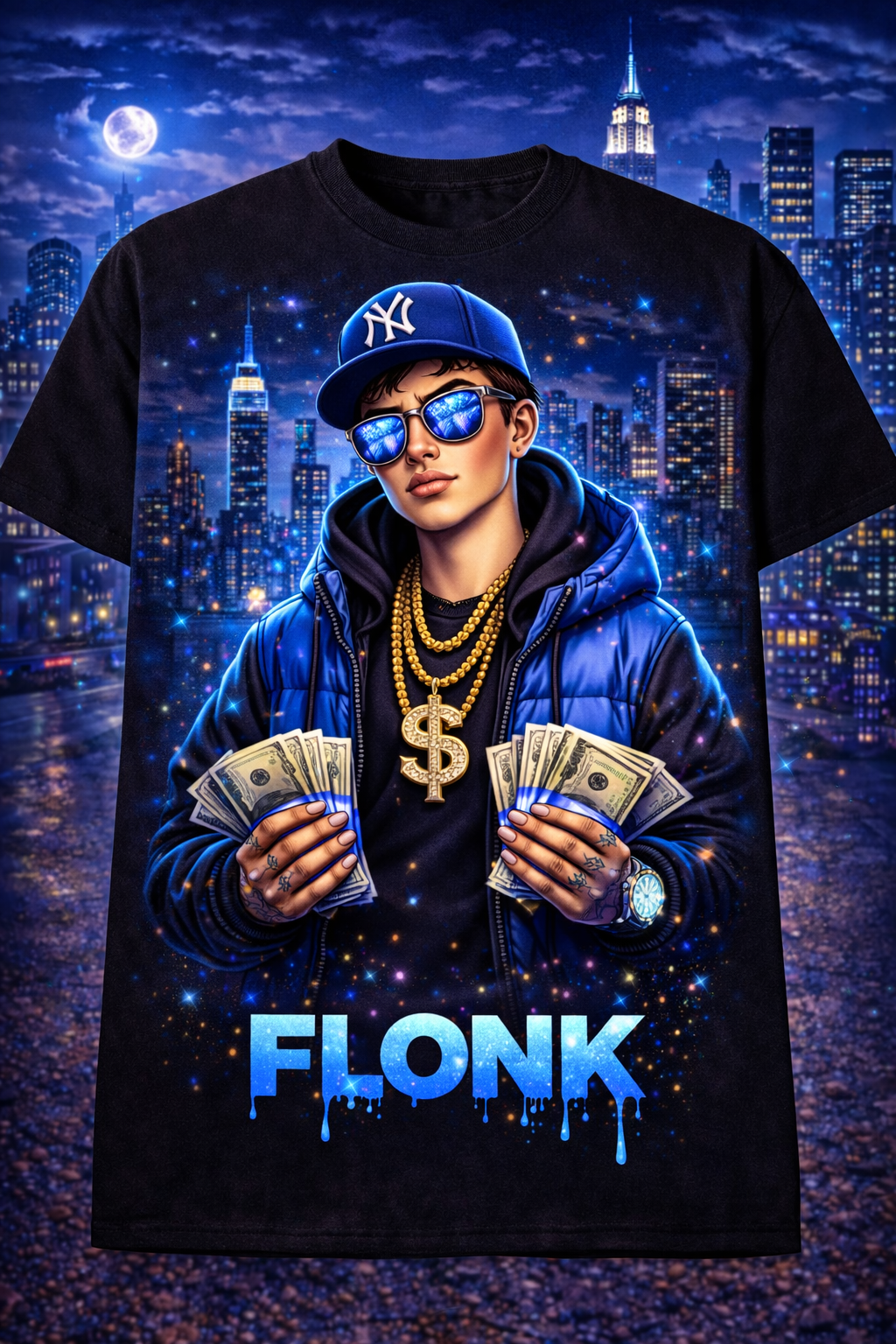 Flonk Originals – Blue Money Drip City T-Shirt