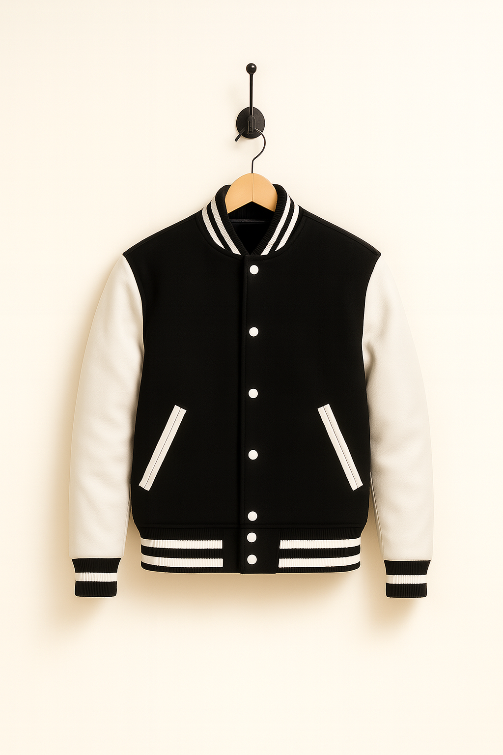 Outlet, Baseball Jacket Leather, Black/White.