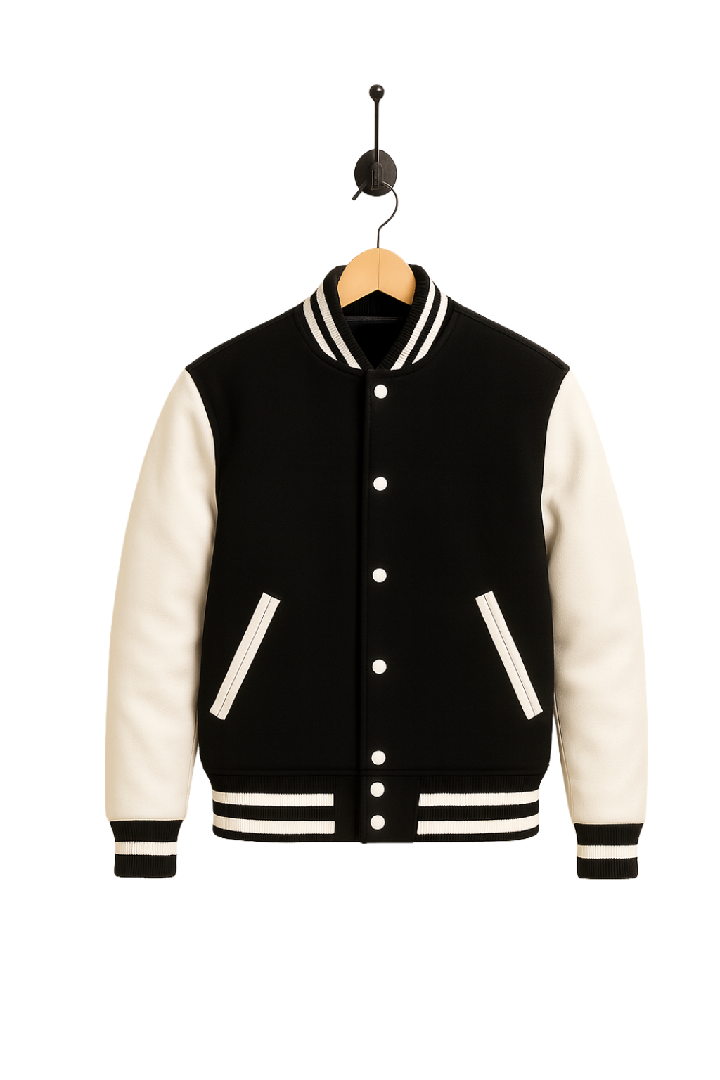 Outlet, Baseball Jacket Leather, Black/White.