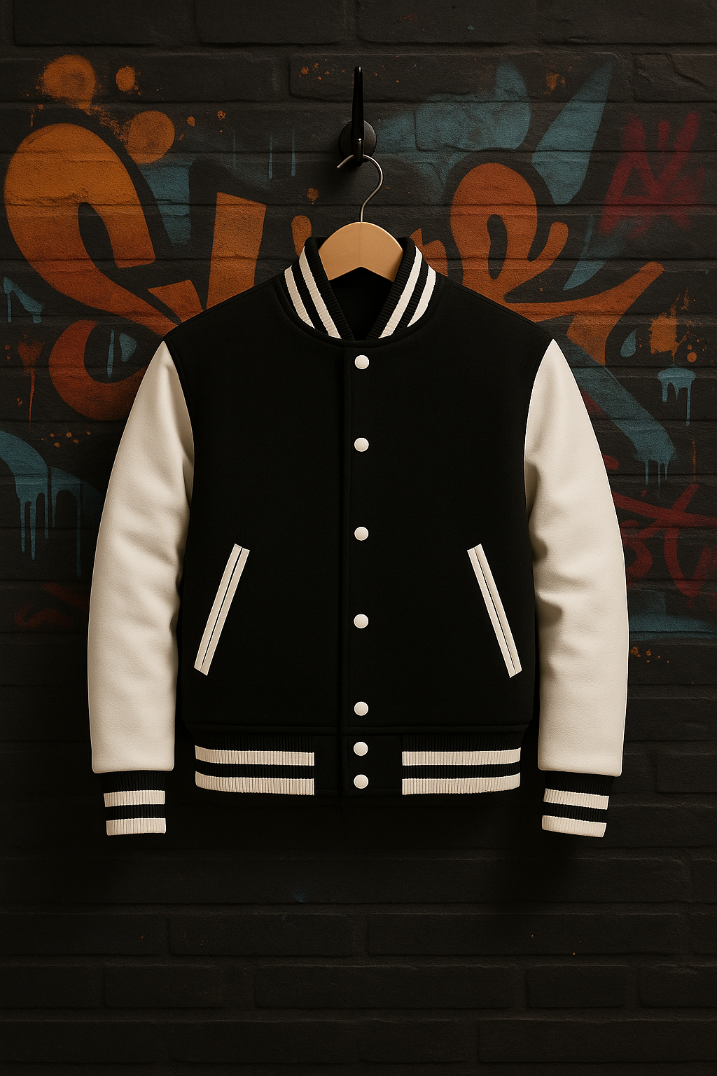 Outlet, Baseball Jacket Leather, Black/White.