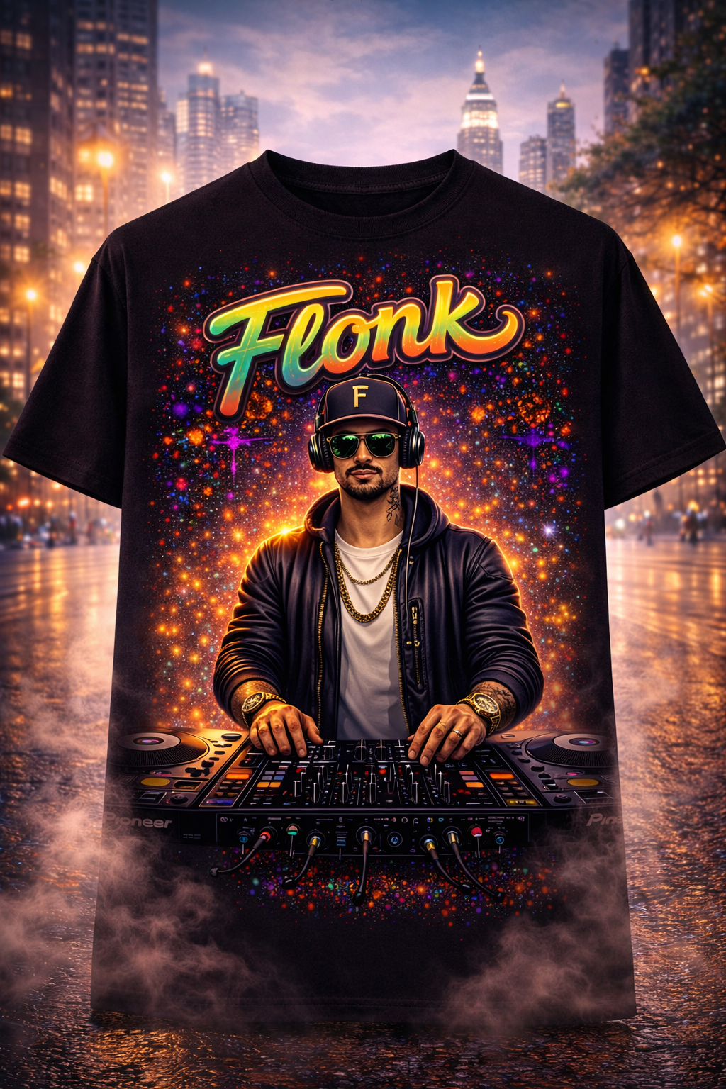 Flonk Originals – Neon DJ City T-Shirt