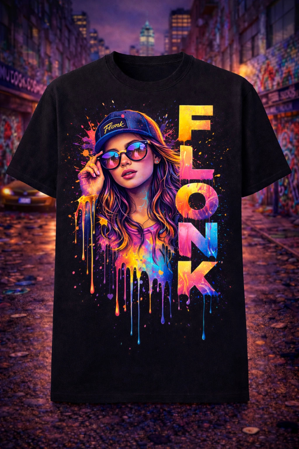 Flonk Originals – Neon Drip Portrait Tee