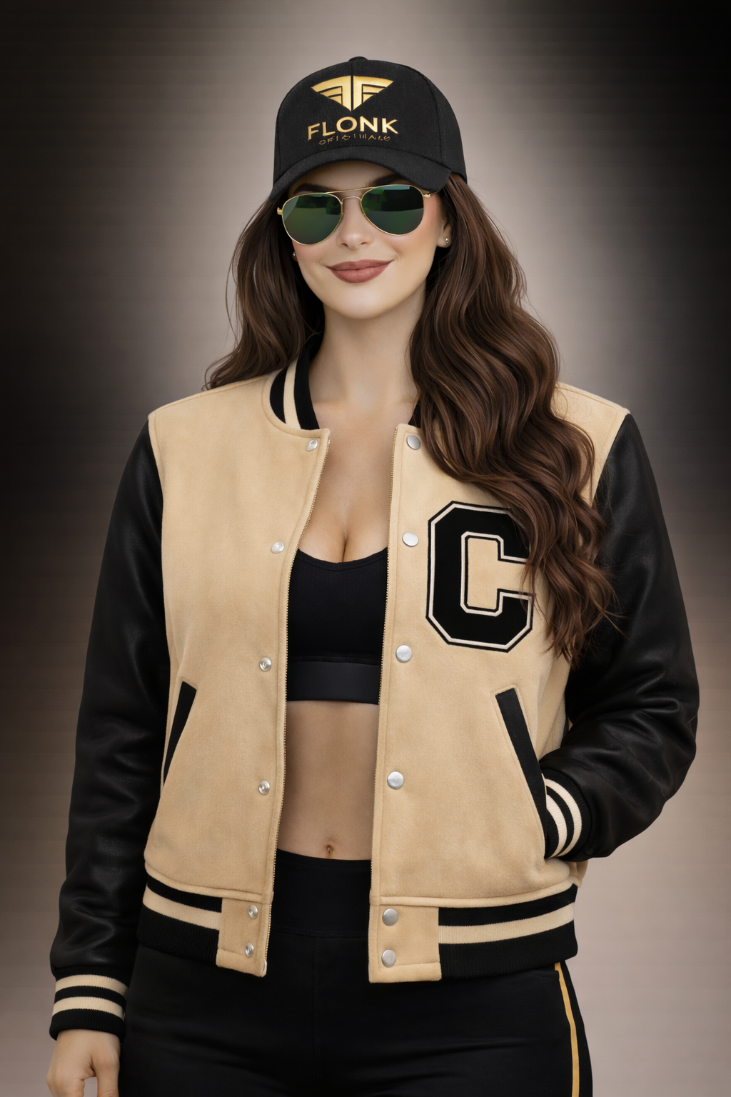 Flonk Varsity Jacket – Beige & Black