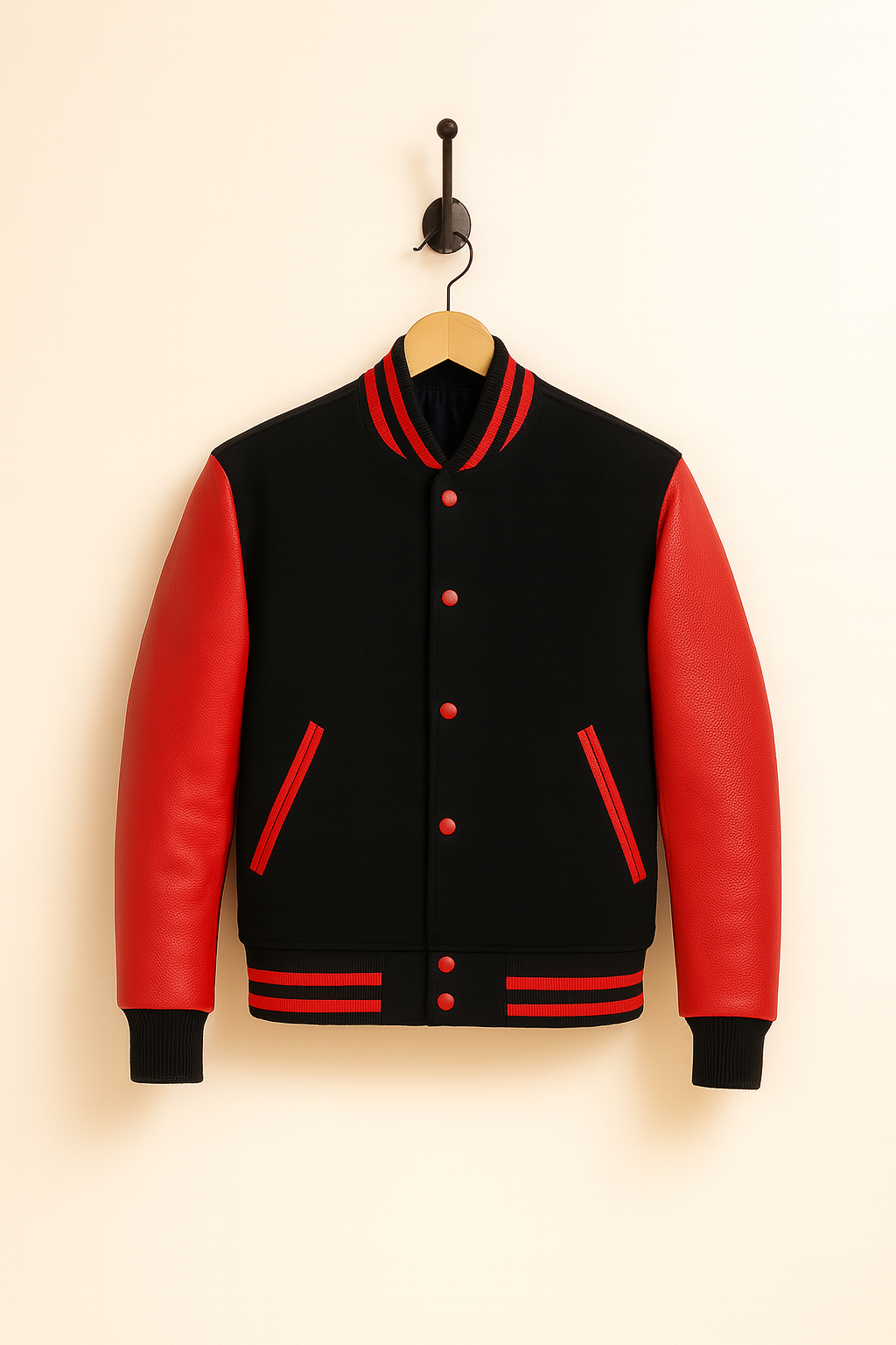 Leather Baseball Jacket, Red/Black