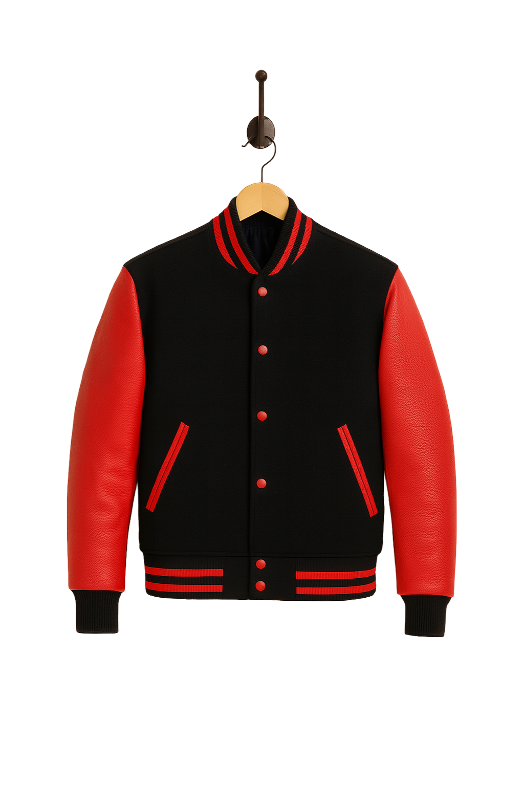 Leather Baseball Jacket, Red/Black