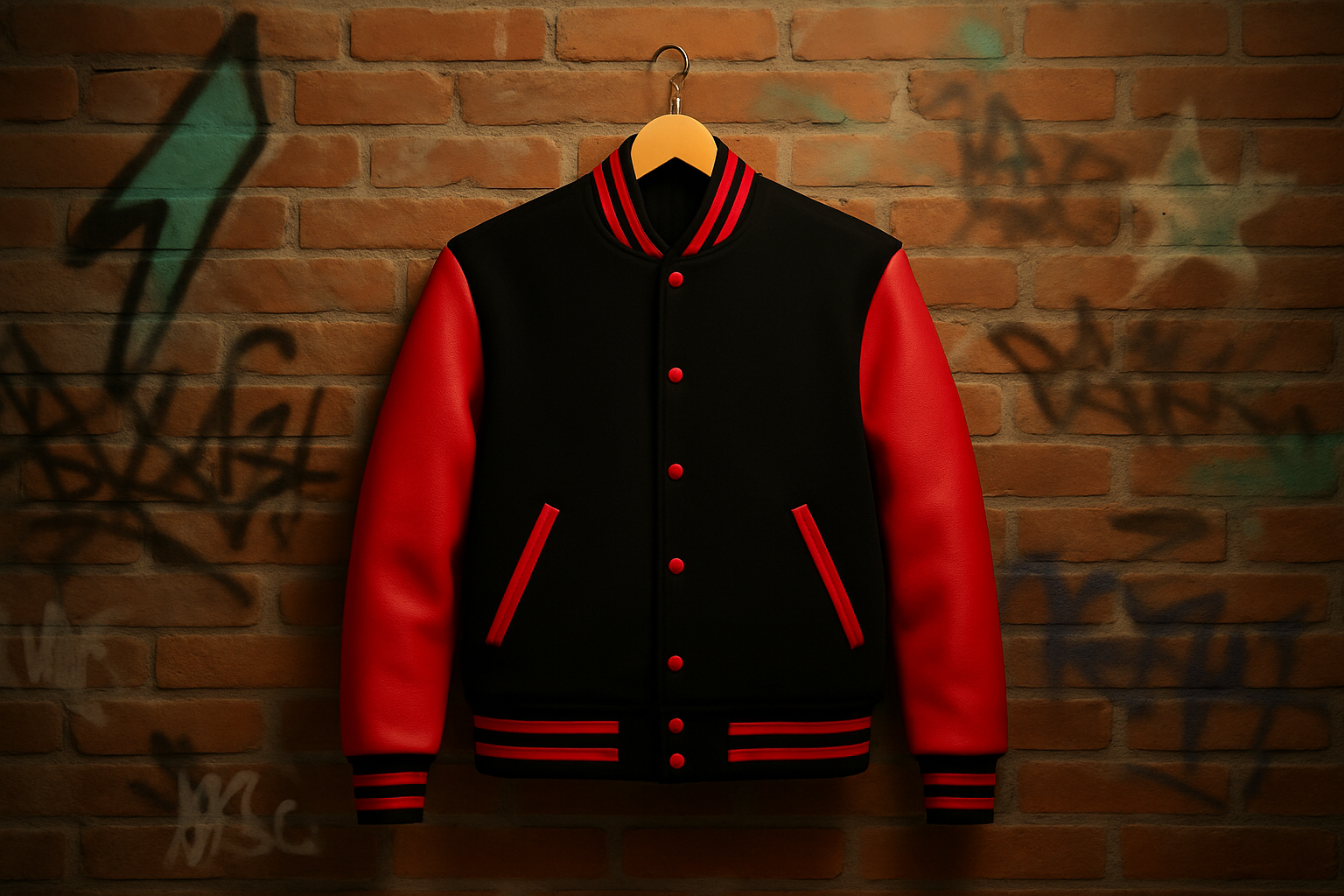 Leather Baseball Jacket, Red/Black