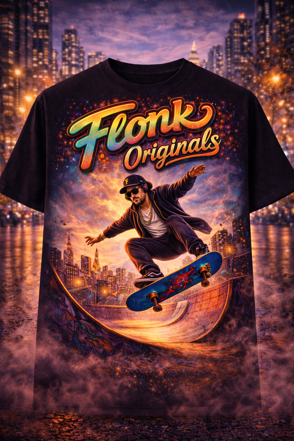 Flonk Originals Night City Skateboard T-Shirt