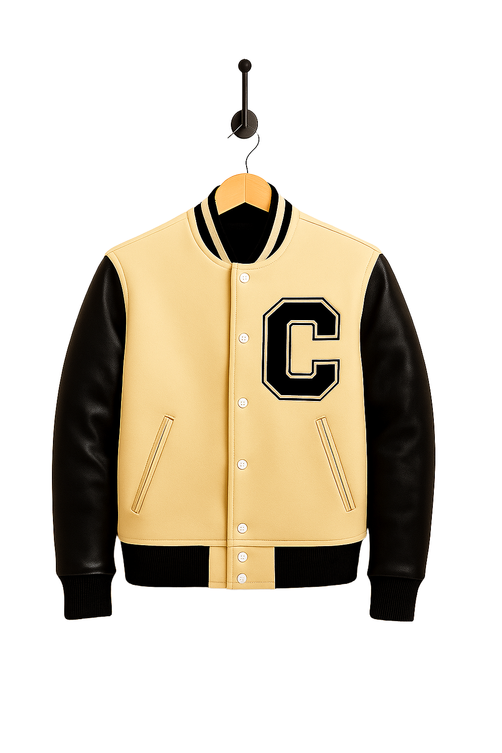 Captain Solid Baseball Jacket, Leather, Off-white,