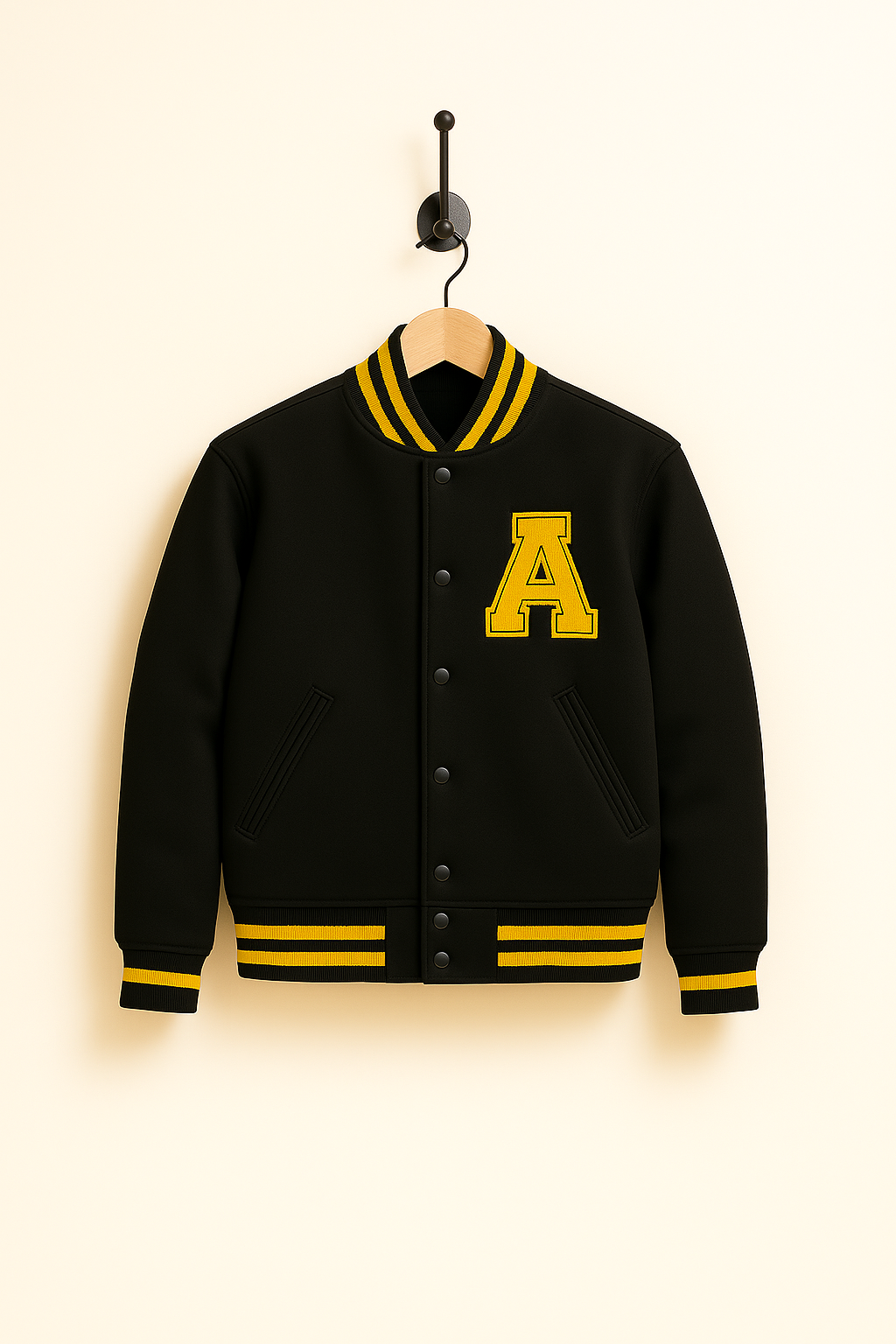Baseball jacket Gnaget, leather, black & yellow.